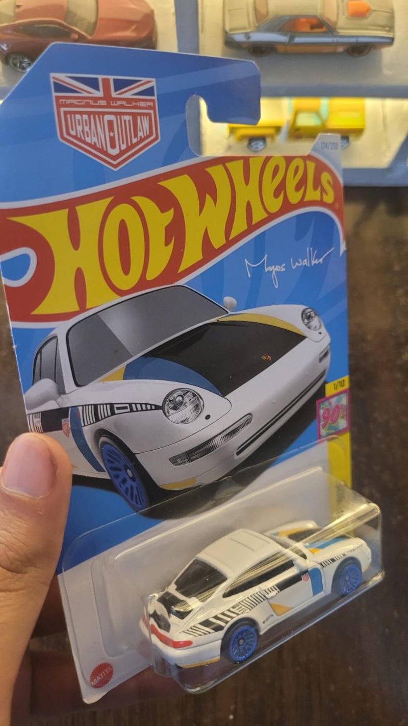 Rear view of Hot Wheels Mainline 1996 Porsche Carrera in white