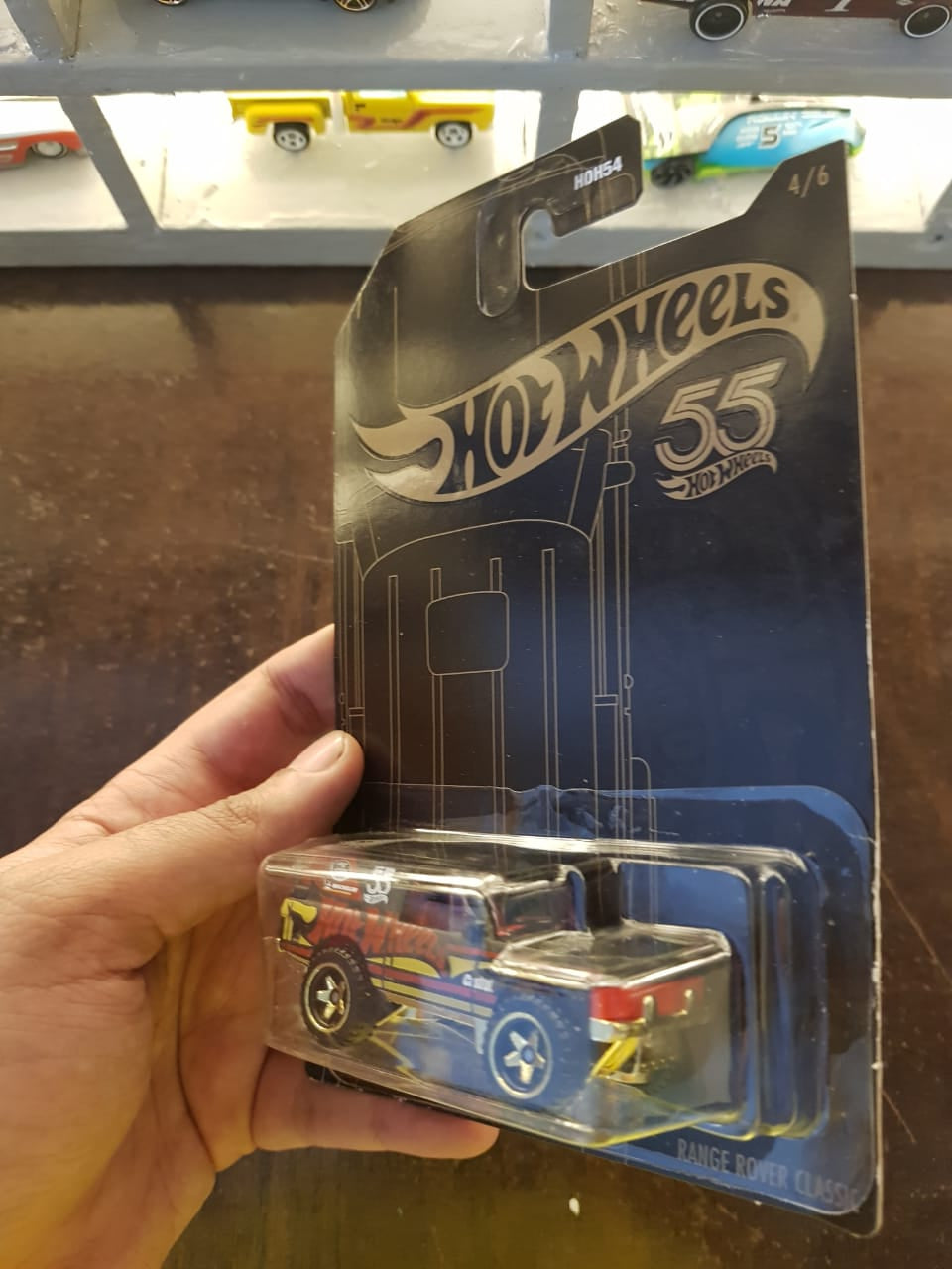 Angled view of Hot Wheels 55th Anniversary Edition Range Rover Classic die-cast model