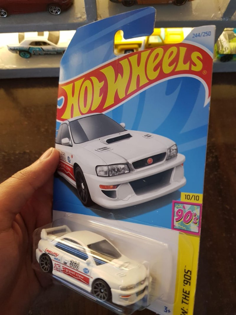 Side view of Hot Wheels '98 Subaru Impreza 22B-STi Version model car