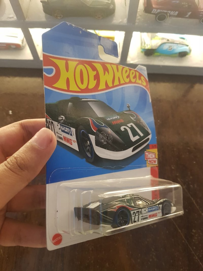 Rear view of Hot Wheels Ford GT40 Mk IV die-cast vehicle
