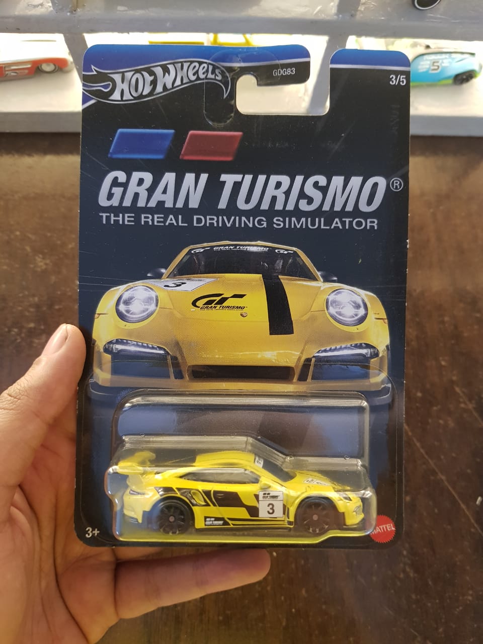 Front view of Hot Wheels Gran Turismo Porsche 911 GT3 RS die-cast car