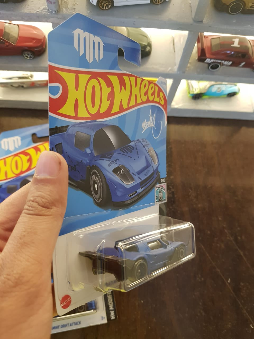 Rear view of Hot Wheels Mad Mike Drift Attack die-cast vehicle