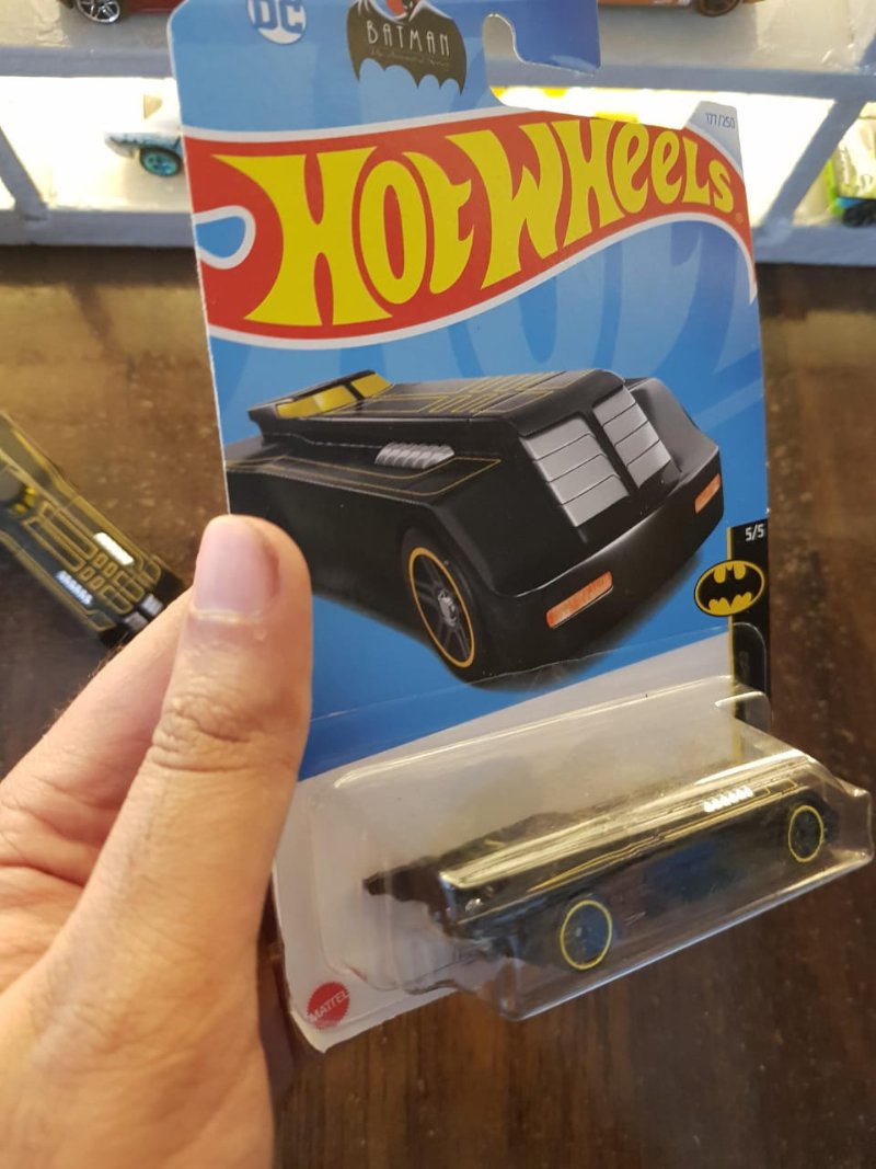 Rear view of Hot Wheels Mainline Batmobile from The Animated Series