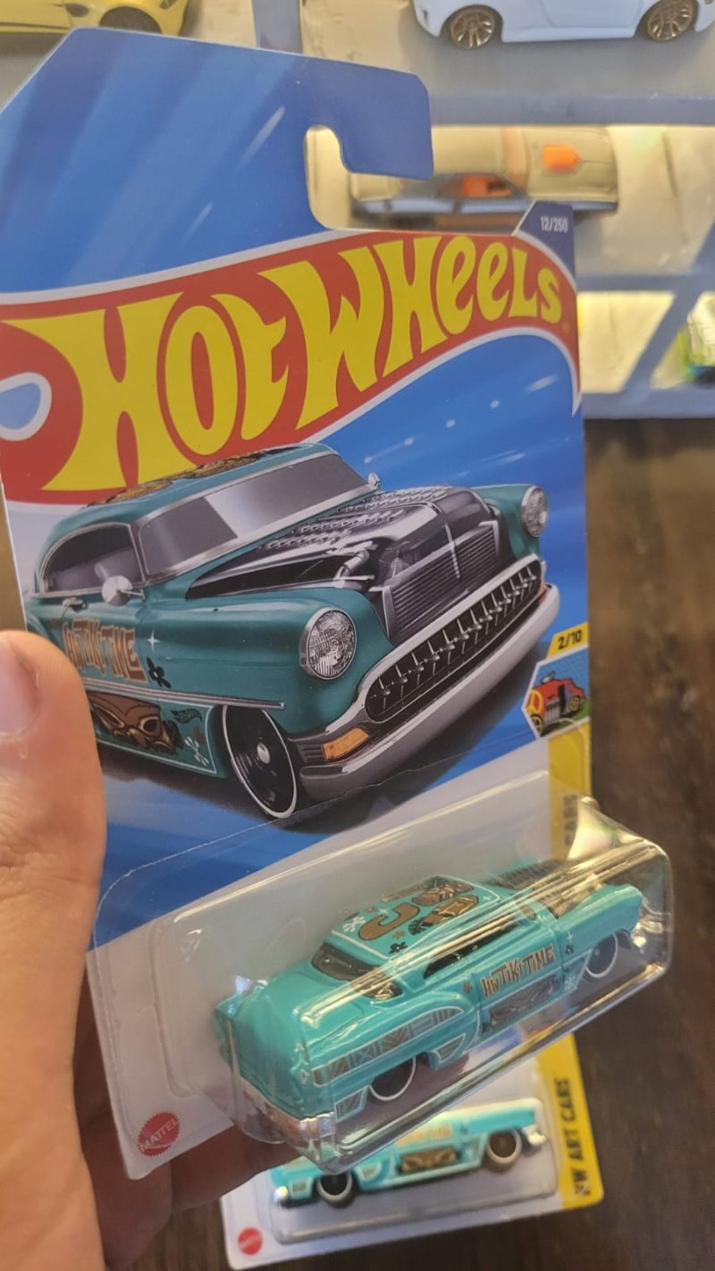 Rear view of Hot Wheels Mainline Custom 53 Chevy die-cast car