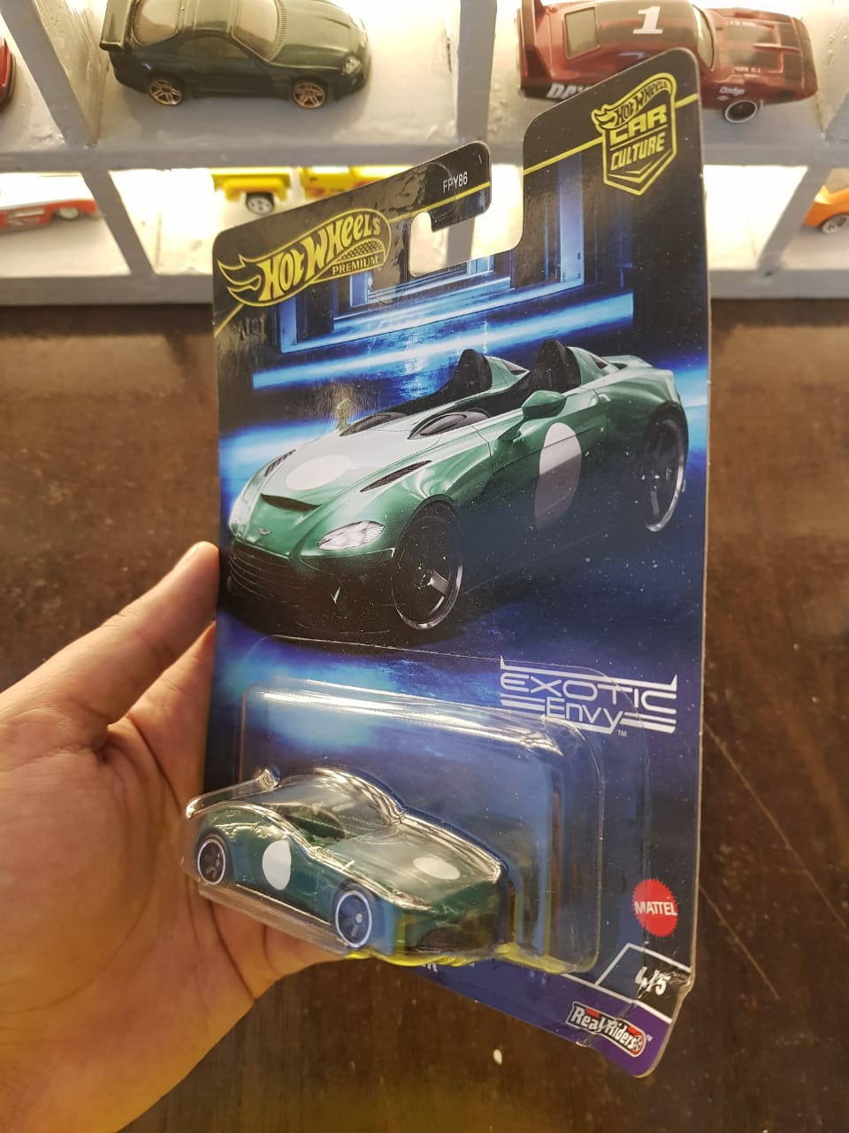 Angled view of Hot Wheels Premium Aston Martin V12 Speedster showcasing its luxury profile