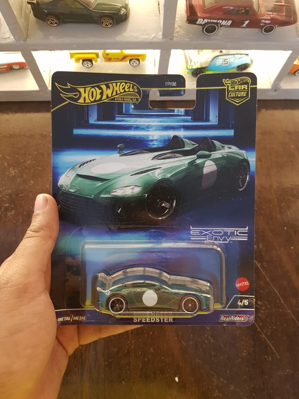 Front view of Hot Wheels Premium Aston Martin V12 Speedster die-cast model