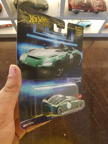 Rear view of Hot Wheels Premium Aston Martin V12 Speedster model