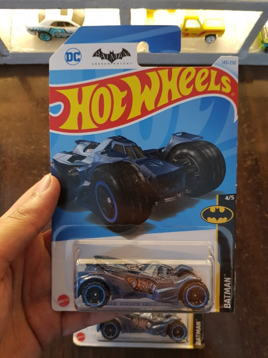 Front view of Hot Wheels Batman Arkham Knight Batmobile (Blue) die-cast car