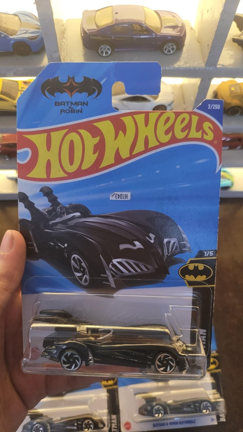 Front view of Hot Wheels Batman and Robin Batmobile in black