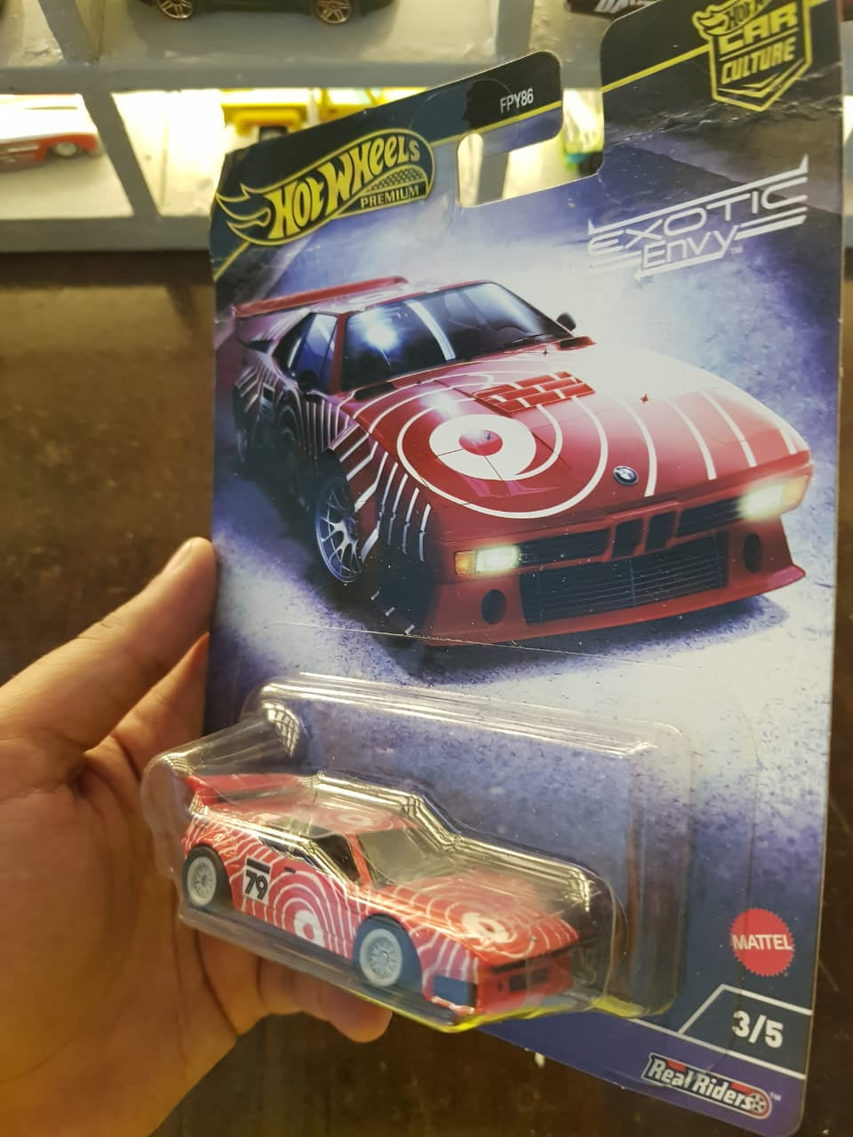 Angled view of Hot Wheels Premium BMW M1 Procar die-cast car