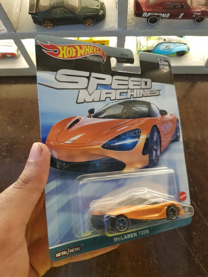 Rear view of Hot Wheels Car Culture Speed Machines McLaren 720S premium collectible