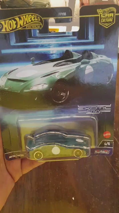 Showcasing the Hot Wheels Premium Aston Martin V12 Speedster with intricate details