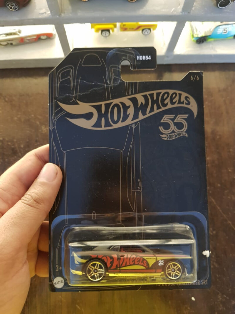 Front view of Hot Wheels 55th Anniversary Edition '15 Dodge Challenger SRT die-cast model