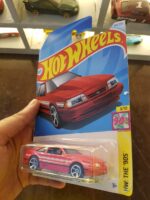 Angled view of Hot Wheels '92 Ford Mustang die-cast model