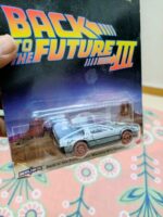 Rear view of Hot Wheels Premium Back to the Future III Time Machine '50s Edition Collectible