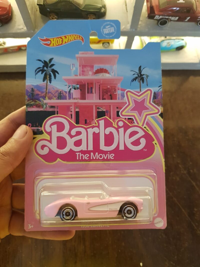 Front view of Hot Wheels Barbie: The Movie 1956 Corvette die-cast car