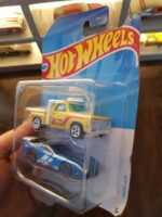 Angled view of Hot Wheels Dodge Viper GTS-R and Dodge D100 models