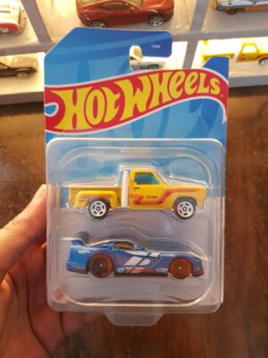Front view of Hot Wheels Dodge Viper GTS-R and Dodge D100 Express Truck