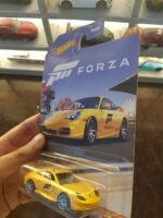 Angled view of Hot Wheels Forza Porsche 911 GT3 die-cast model