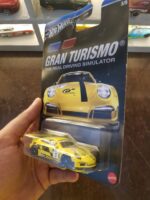 Angled view of Hot Wheels Gran Turismo Porsche 911 GT3 RS die-cast car