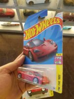 Angled view of Hot Wheels McLaren F1 die-cast car