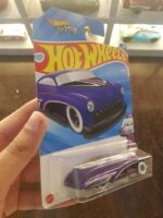Rear view of Hot Wheels Purple Passion retro-style model