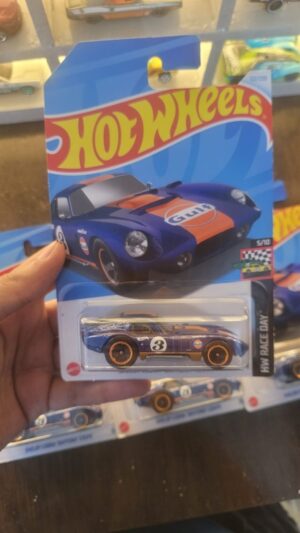 Front view of Hot Wheels Mainline Shelby Cobra Daytona Coupe die-cast model