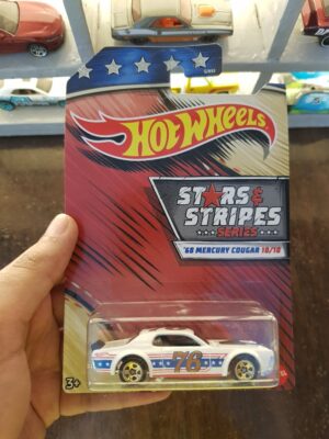 Front view of Hot Wheels Stars and Stripes '68 Mercury Cougar die-cast car