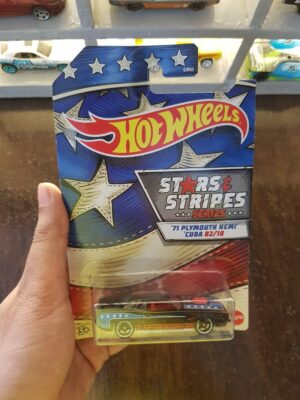 Front view of Hot Wheels Stars and Stripes '71 Plymouth Hemi Cuda collectible car