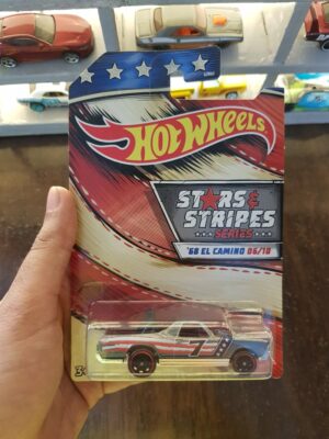 Front view of Hot Wheels Stars and Stripes '68 El Camino die-cast model