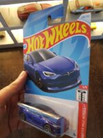 Angled view of Hot Wheels Tesla Model S Plaid die-cast car